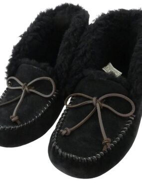 Ugg Alena Black Faux Fur Lined Moccasin Slippers size 9